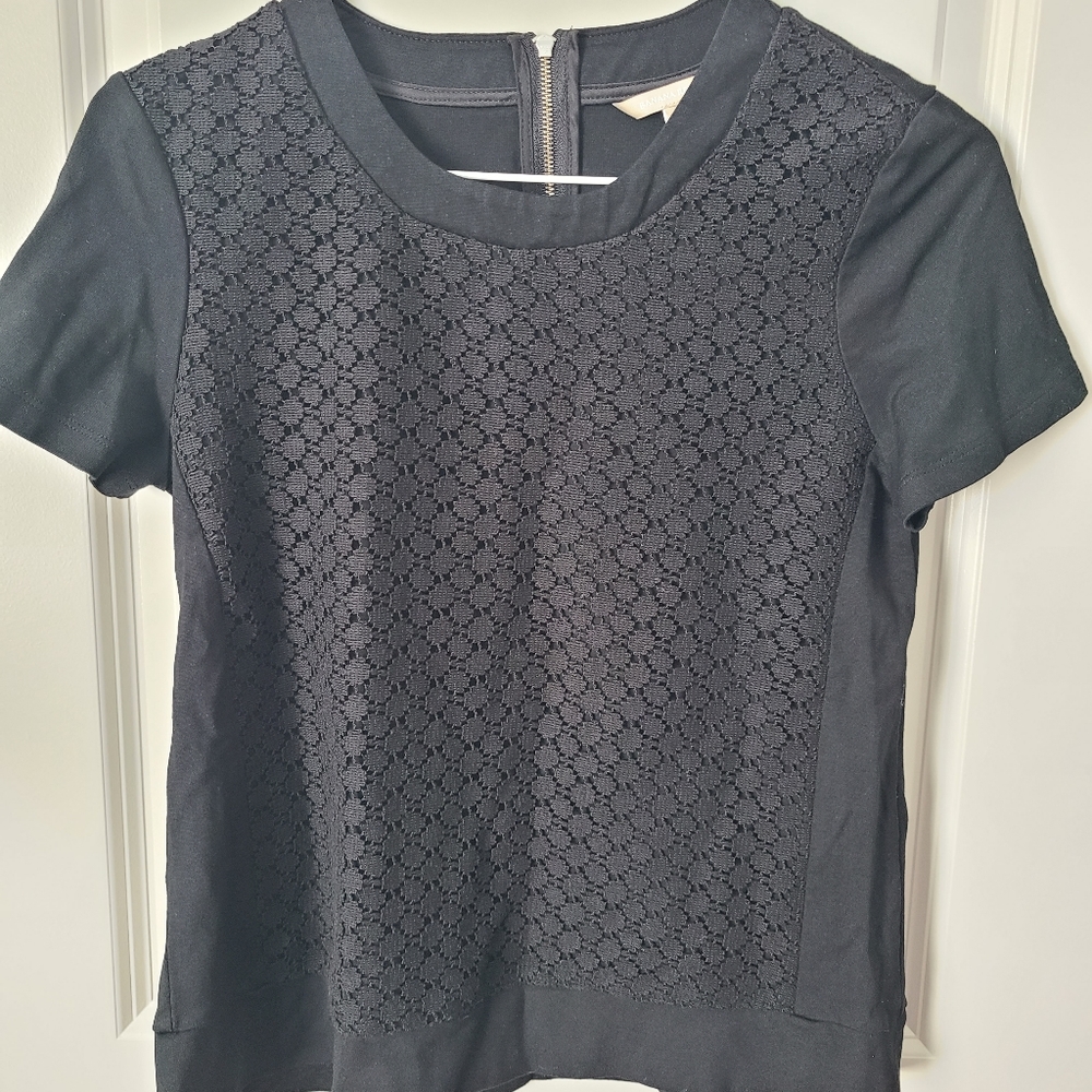 Banana Republic Lace Panel Overlay Top With Zipper Closure